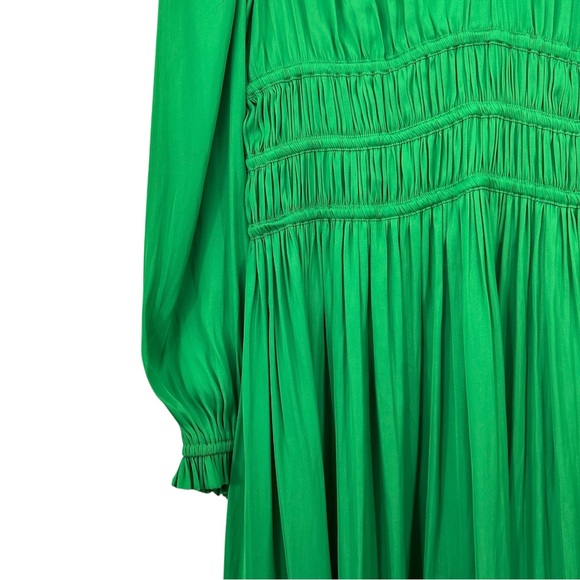 [relisted] Maje Bright Green Pleated Effect Puff Sleeve Flowy Satin Maxi Dress - Picture 7 of 12